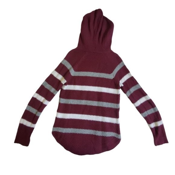 Cloud Chaser dark red, gray, white striped hooded top sz M - Picture 2 of 15